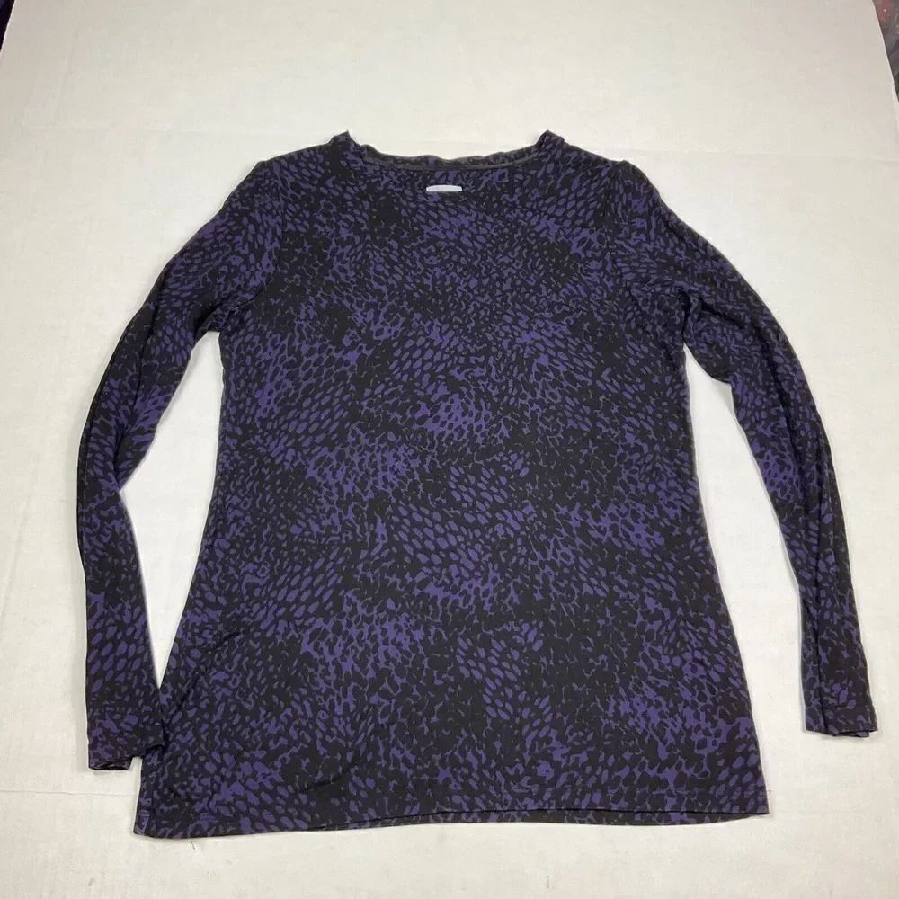 Chicos Long Sleeve Stretch T-Shirt Purple Black Crew Neck Casual Work Top 00 XS